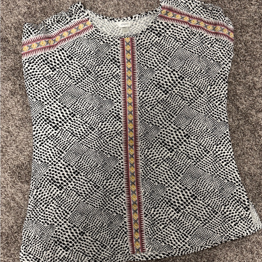 CJ Banks Black and White Boxy Blouse